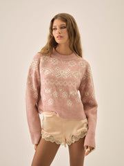 Arabella Intarsia Pullover Sweater — Pink