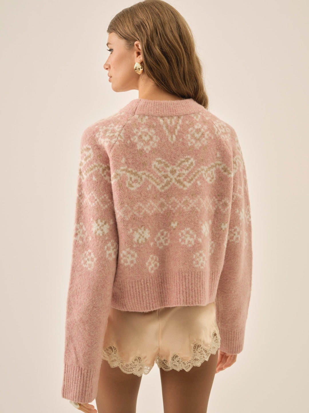 Arabella Intarsia Pullover Sweater — Pink