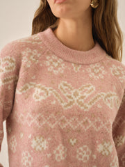 Arabella Intarsia Pullover Sweater — Pink