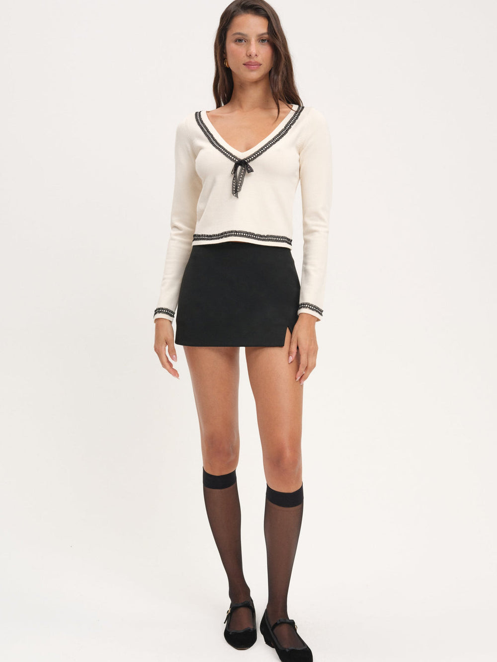 Greta Long Sleeve Knit Top — Cream