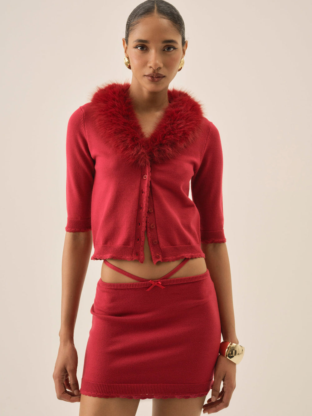 Maura Knit Mini Skirt — Red