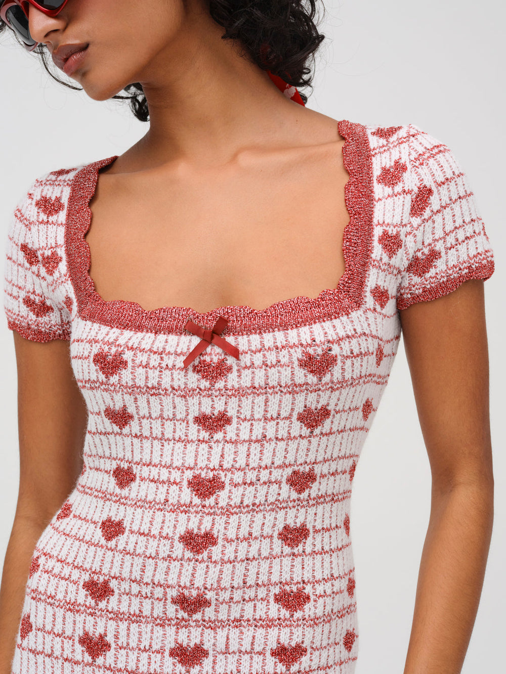 Candy Heart Knit Mini Dress — Cream