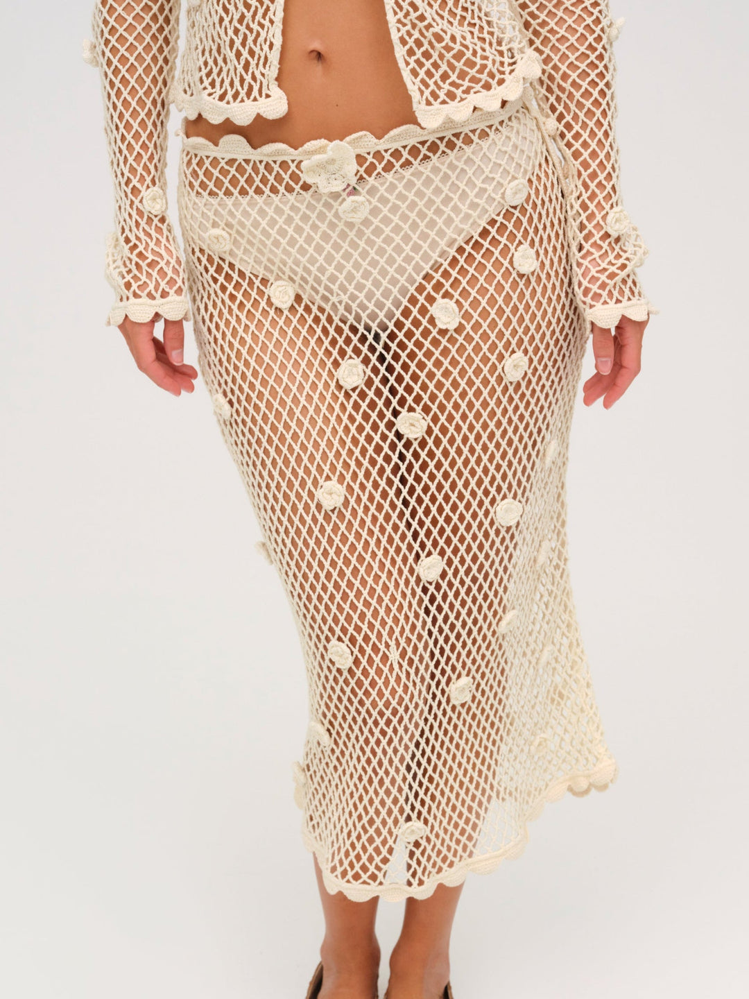 Betty Bouquet Knit Midi Skirt — Cream