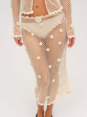 Betty Bouquet Knit Midi Skirt — Cream