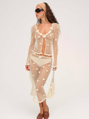 Betty Bouquet Knit Midi Skirt — Cream