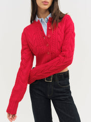 Camille Cable Knit Cardigan — Red
