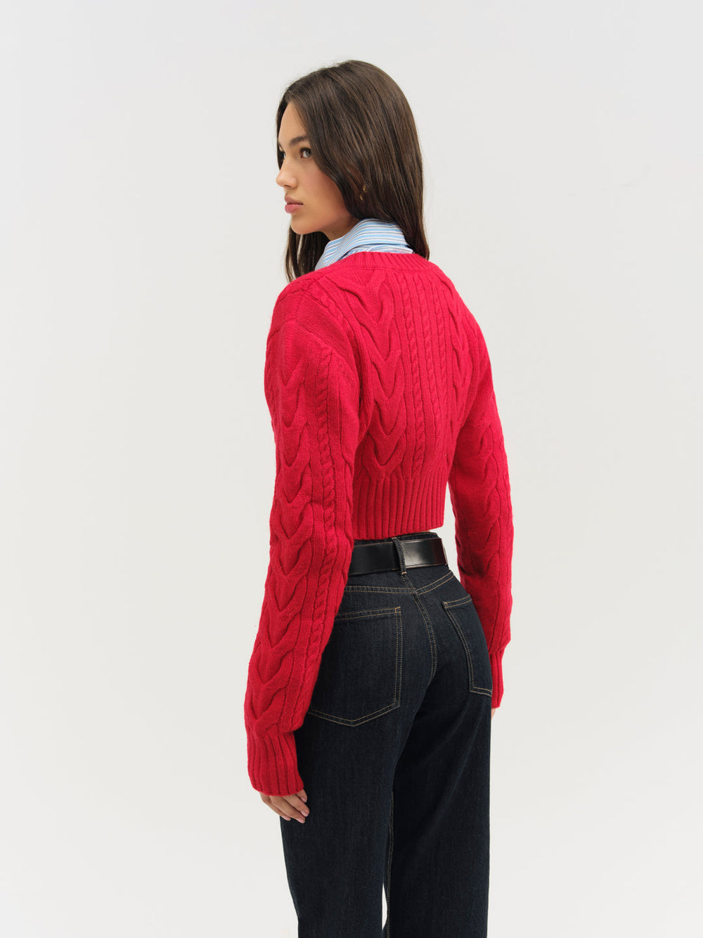 Camille Cable Knit Cardigan — Red