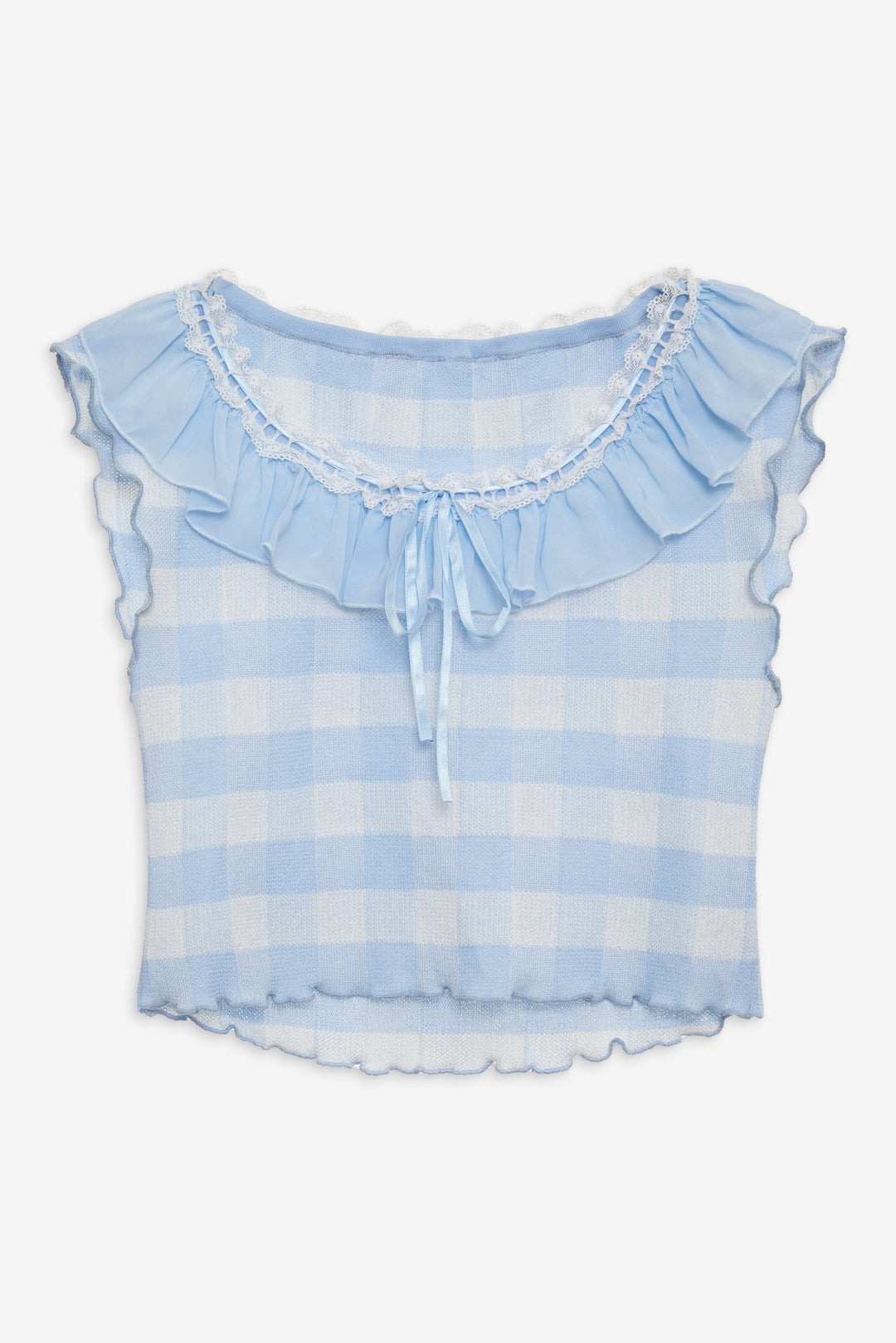Brushed Gingham Knit Top — Blue