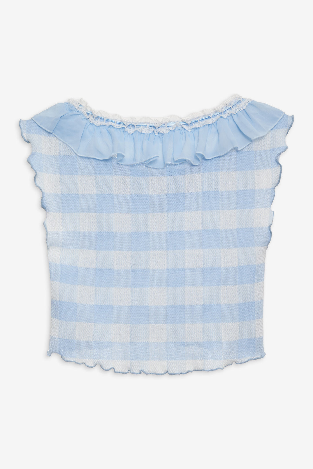 Brushed Gingham Knit Top — Blue