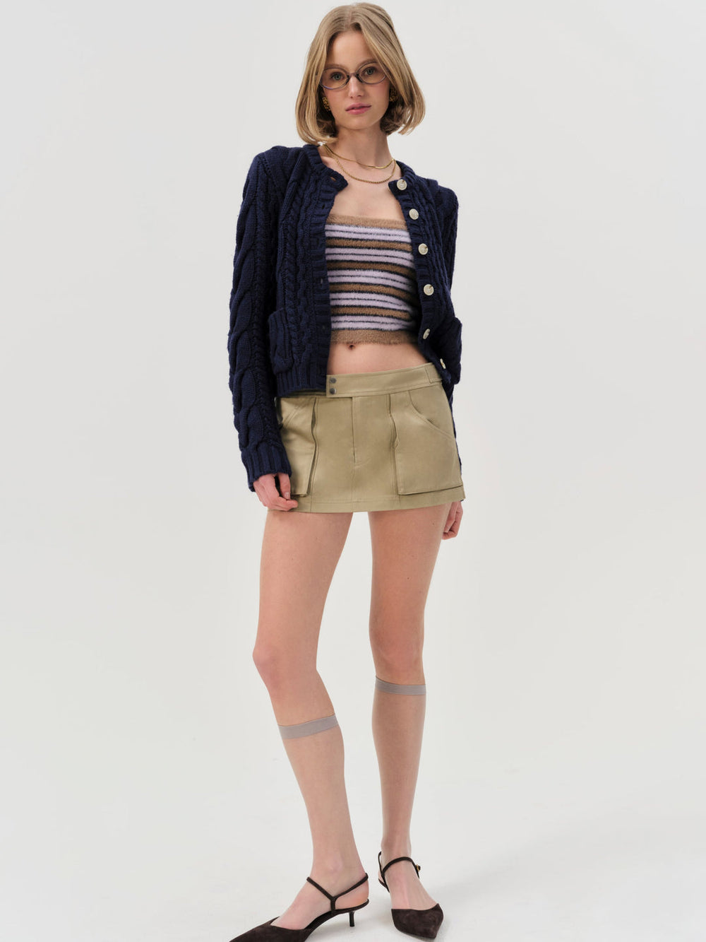 Emily Cable Knit Cardigan — Navy