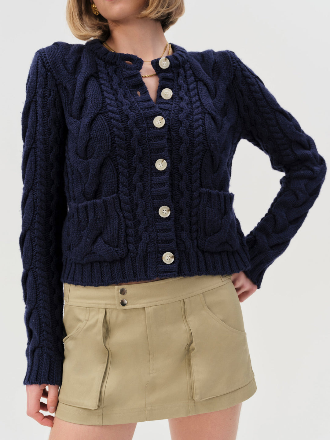 Emily Cable Knit Cardigan — Navy