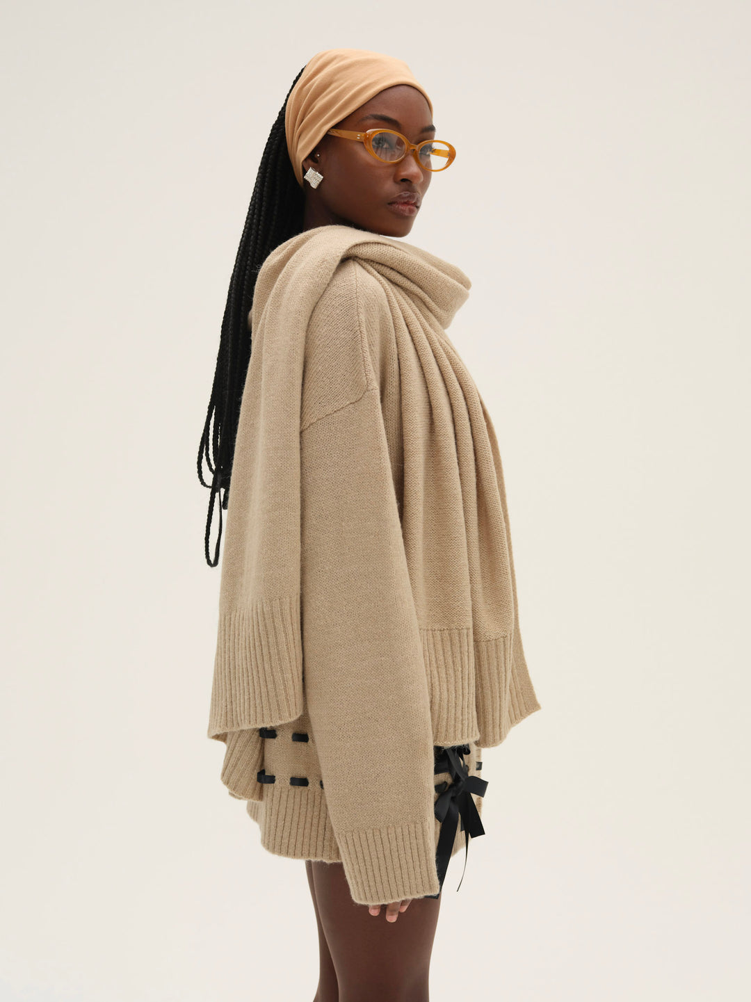 Solana Cardigan with Scarf — Tan