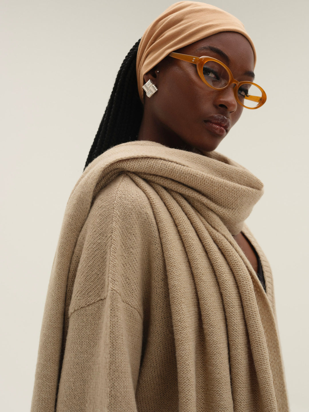 Solana Cardigan with Scarf — Tan