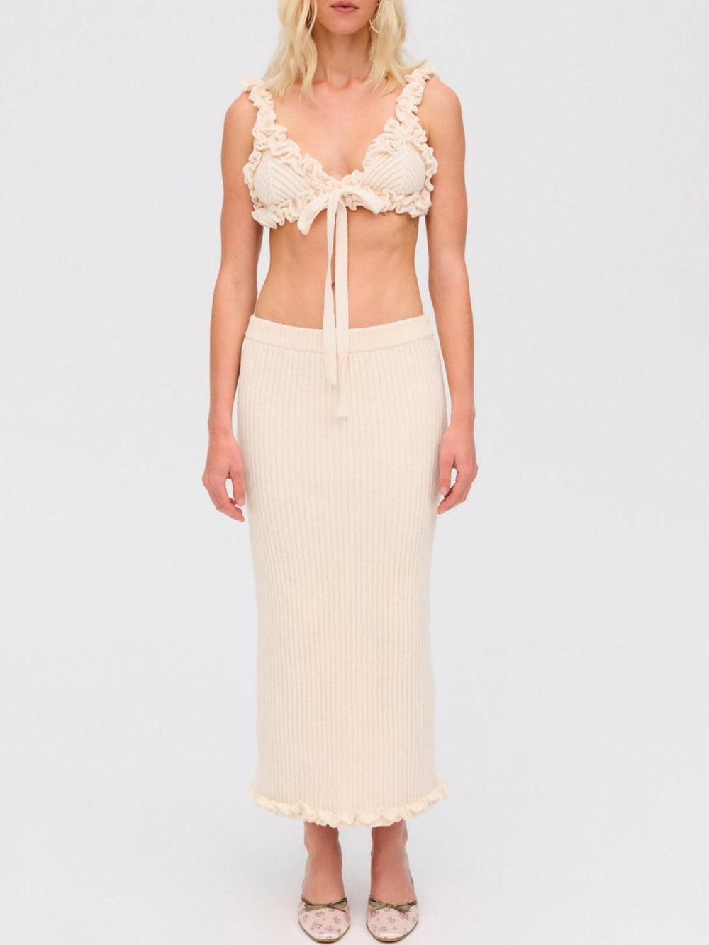 Rey Knit Midi Skirt — Cream