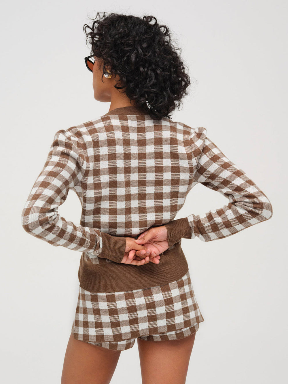 Gingham Knit Skort — Brown