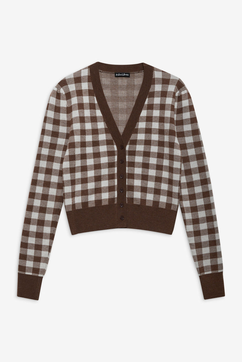 Gingham Knit Cardigan — Brown