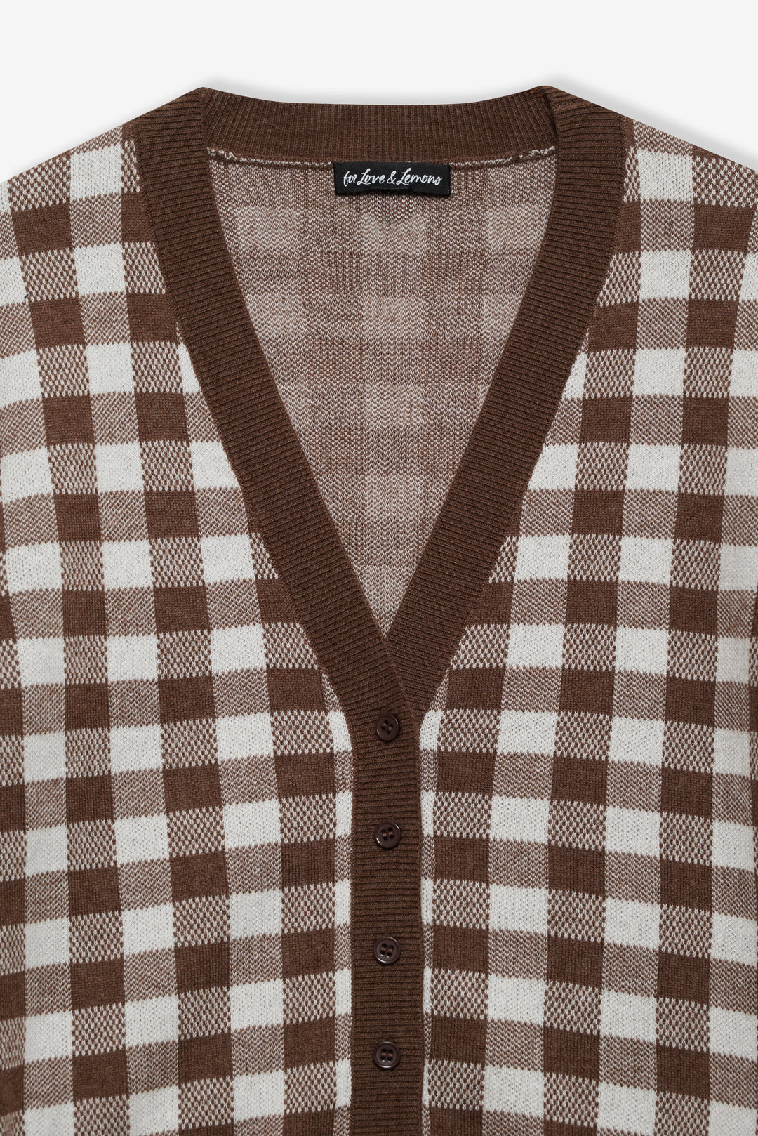 Gingham Knit Cardigan — Brown