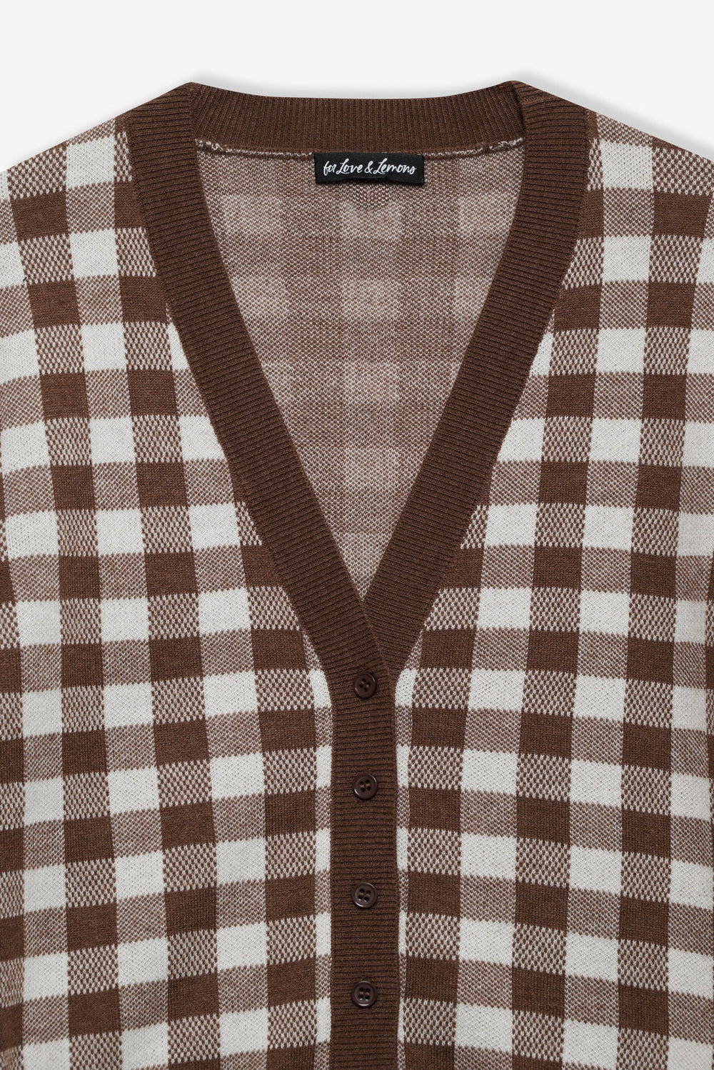 Gingham Knit Cardigan — Brown