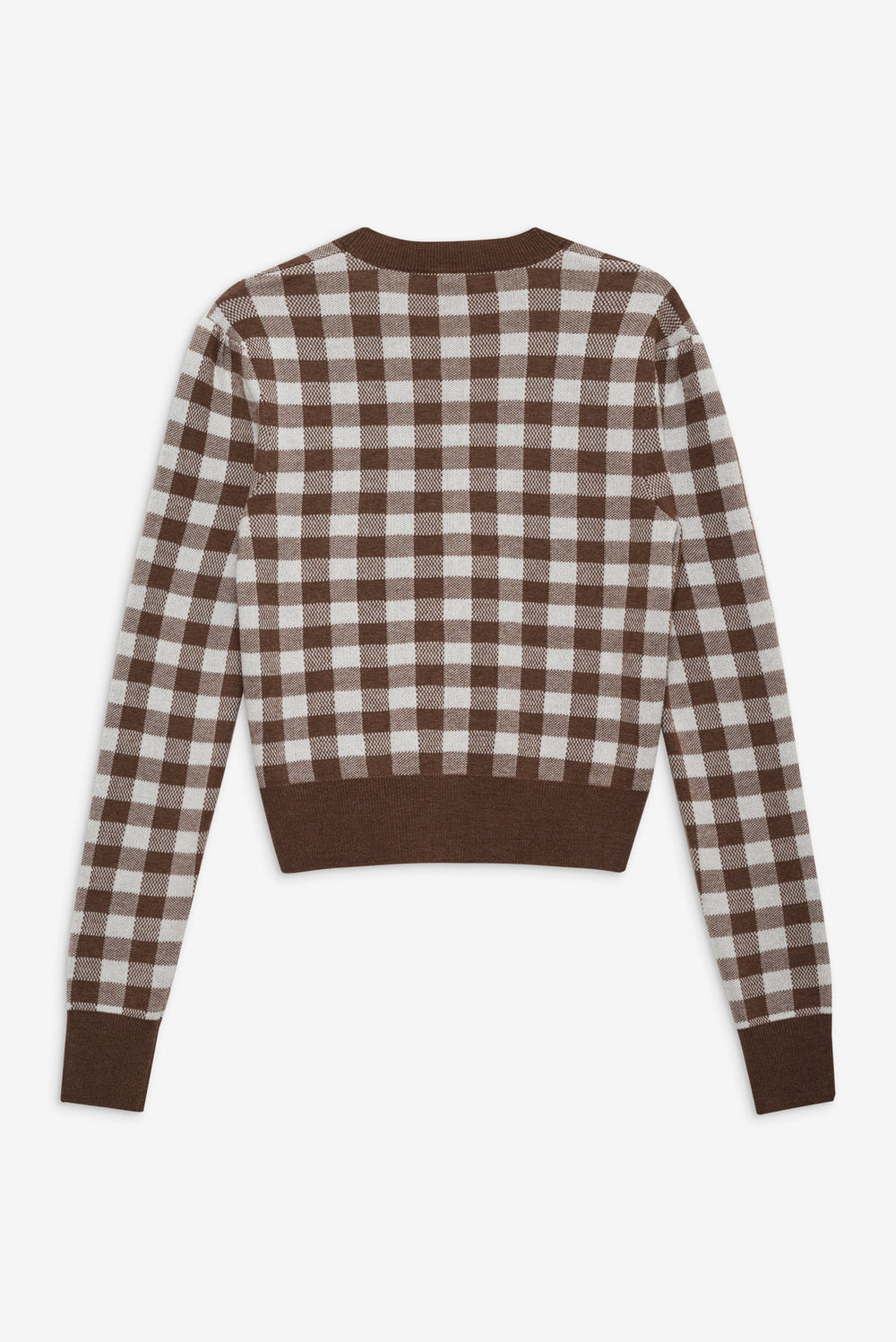 Gingham Knit Cardigan — Brown