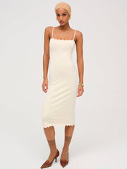Sisi Scallop Knit Midi Dress — Cream