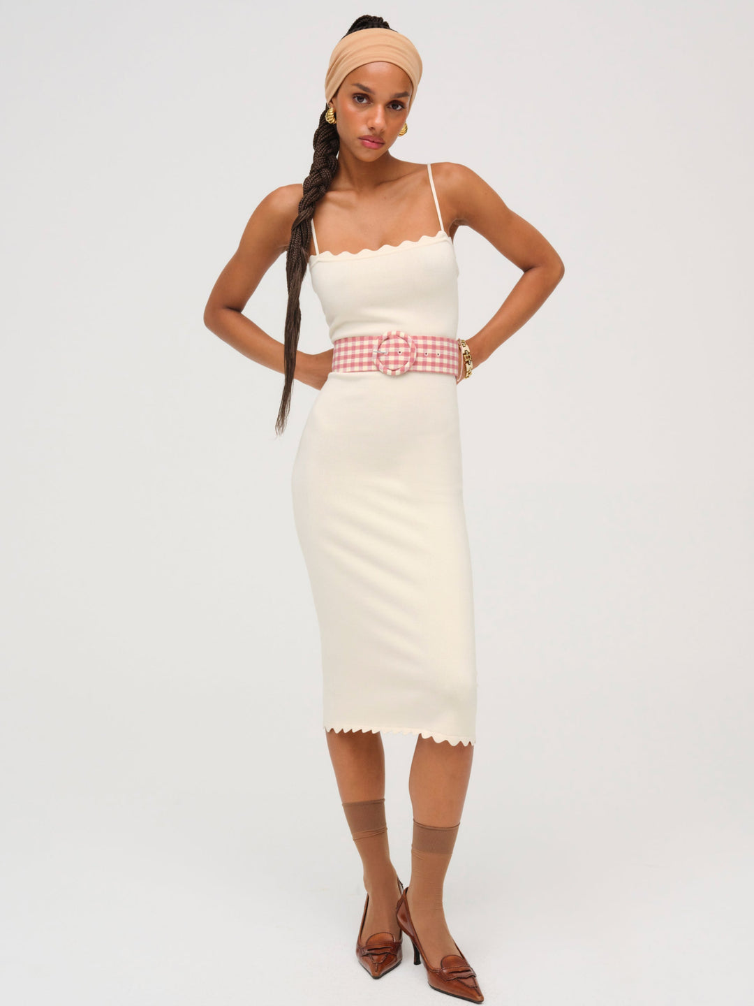 Sisi Scallop Knit Midi Dress — Cream