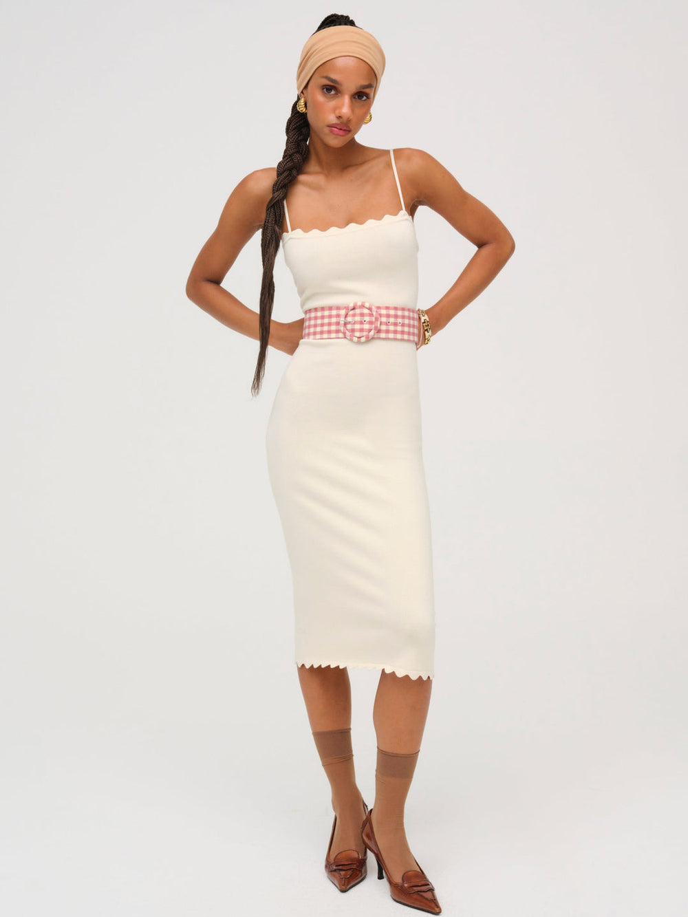Sisi Scallop Knit Midi Dress — Cream