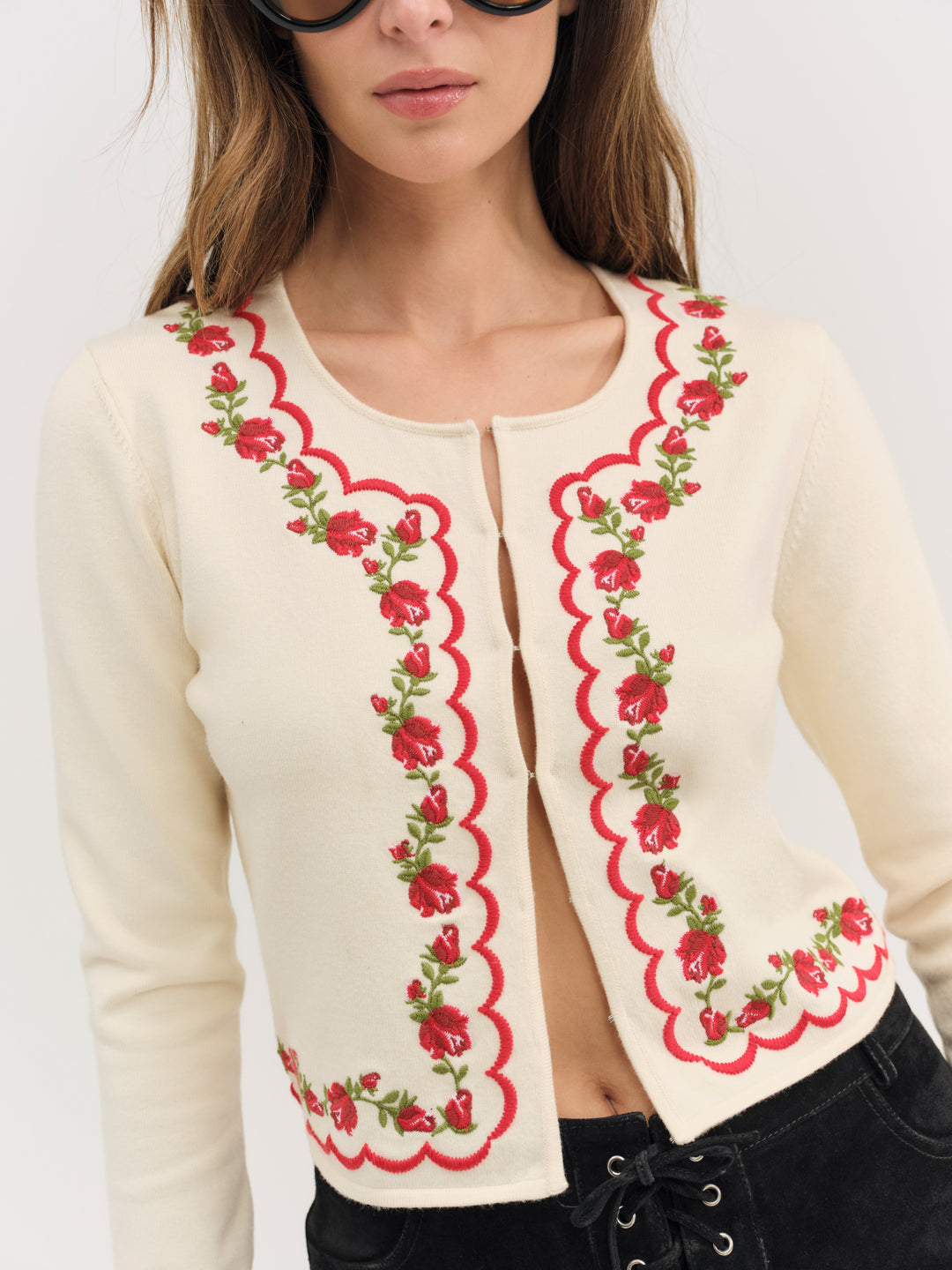 Rose Waltz Scalloped Knit Cardigan — Cream