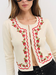 Rose Waltz Scalloped Knit Cardigan — Cream