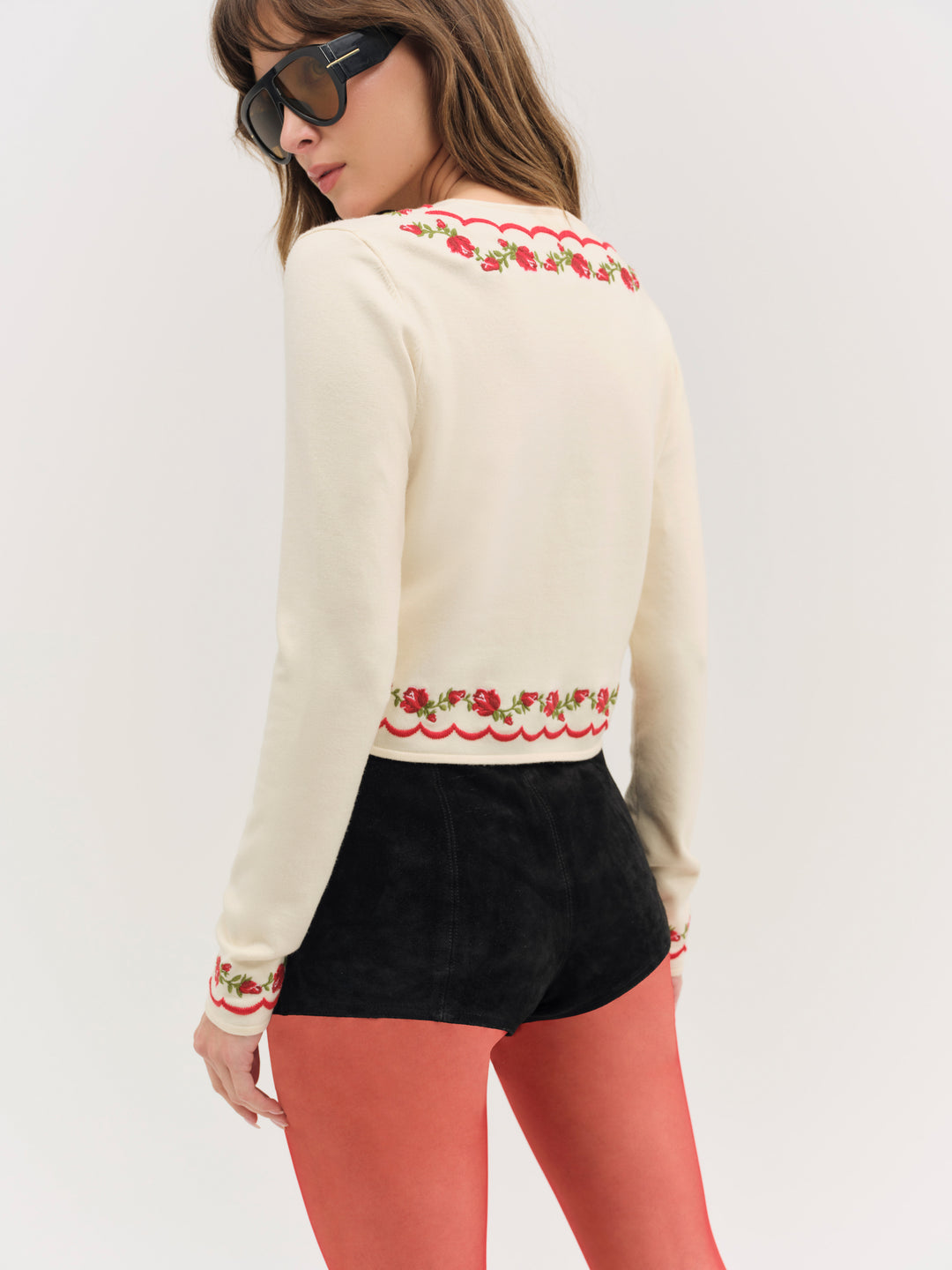 Rose Waltz Scalloped Knit Cardigan — Cream