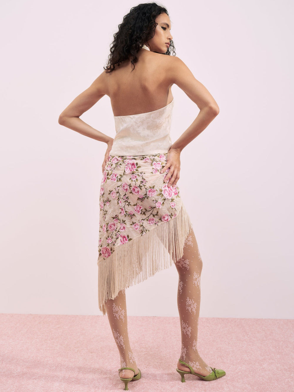 Esme Rose Embroidered Asymmetrical Skirt — Pink