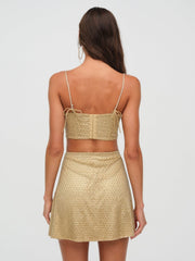 Glitter Grid Mini Skirt — Gold
