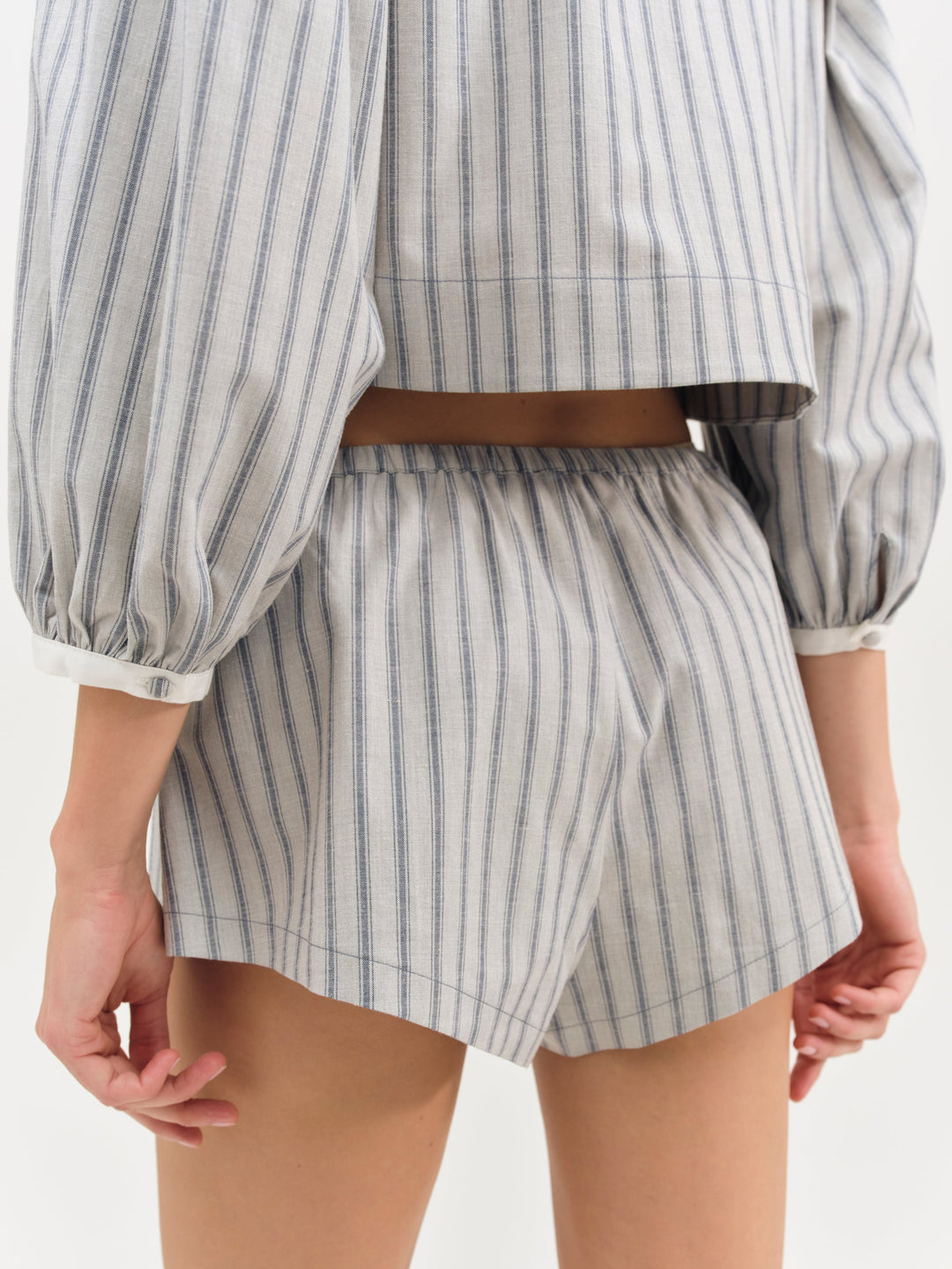 Linen Stripe Shorts — Blue