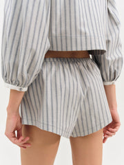 Linen Stripe Shorts — Blue