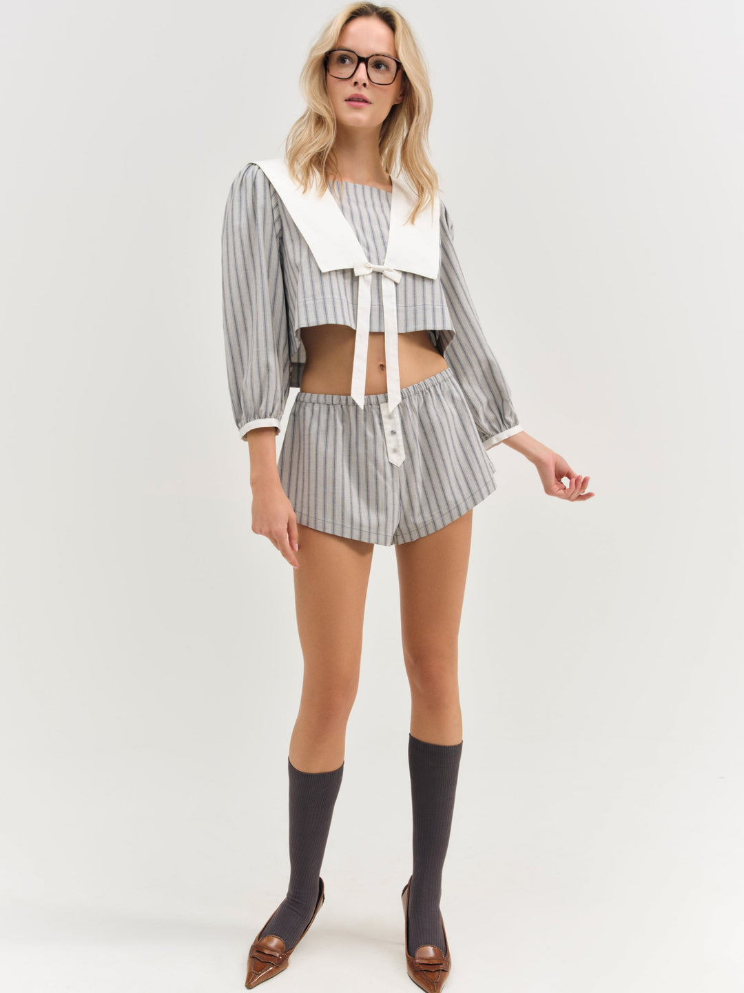 Linen Stripe Shorts — Blue