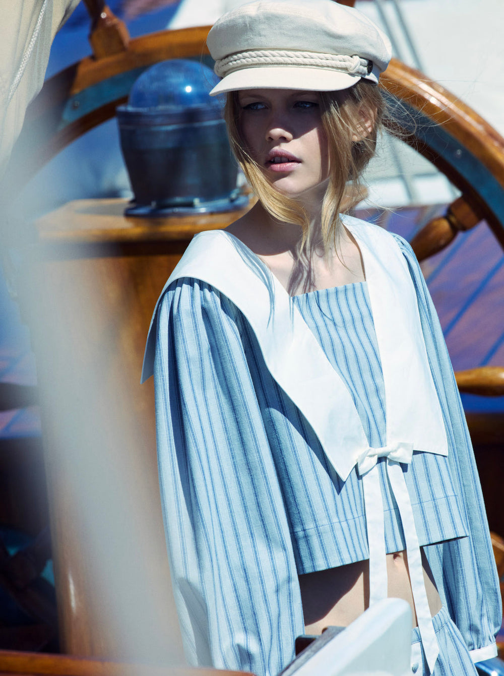 Linen Stripe Shorts — Blue