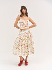 Adahlia Floral Midi Skirt — Cream