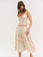 Adahlia Floral Midi Skirt — Cream