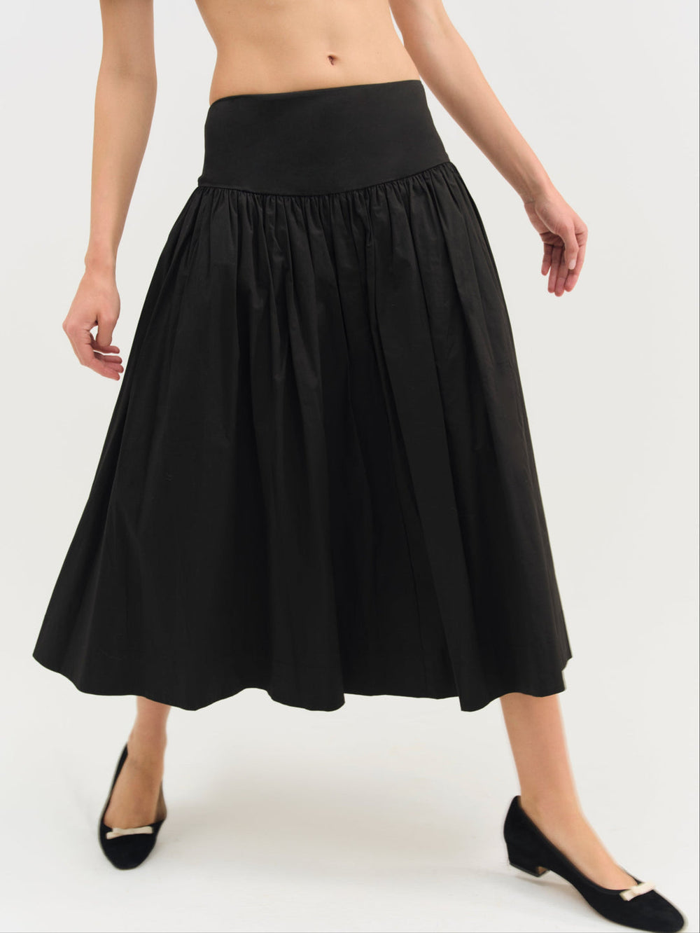 Helena Poplin Midi Skirt — Black