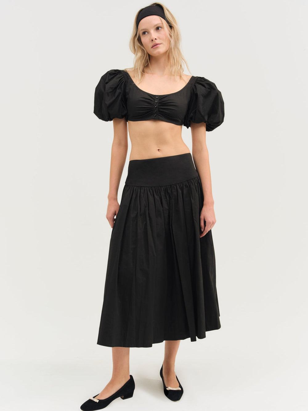 Helena Poplin Midi Skirt — Black