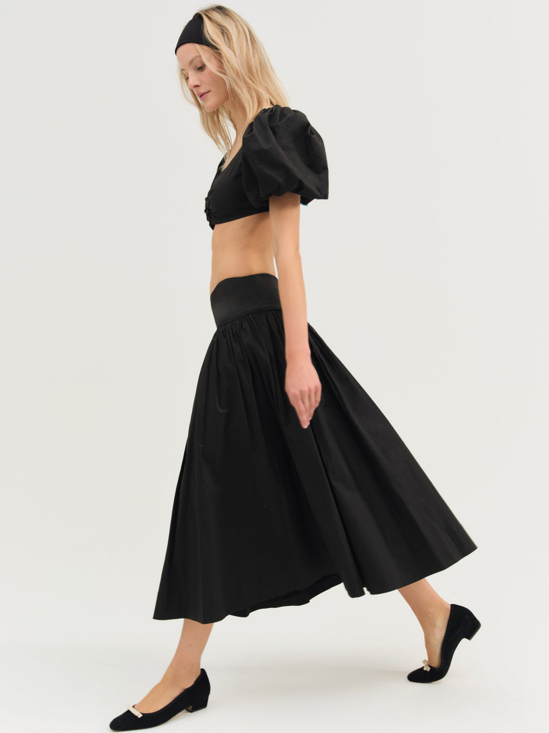 Helena Poplin Midi Skirt — Black