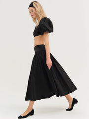 Helena Poplin Midi Skirt — Black