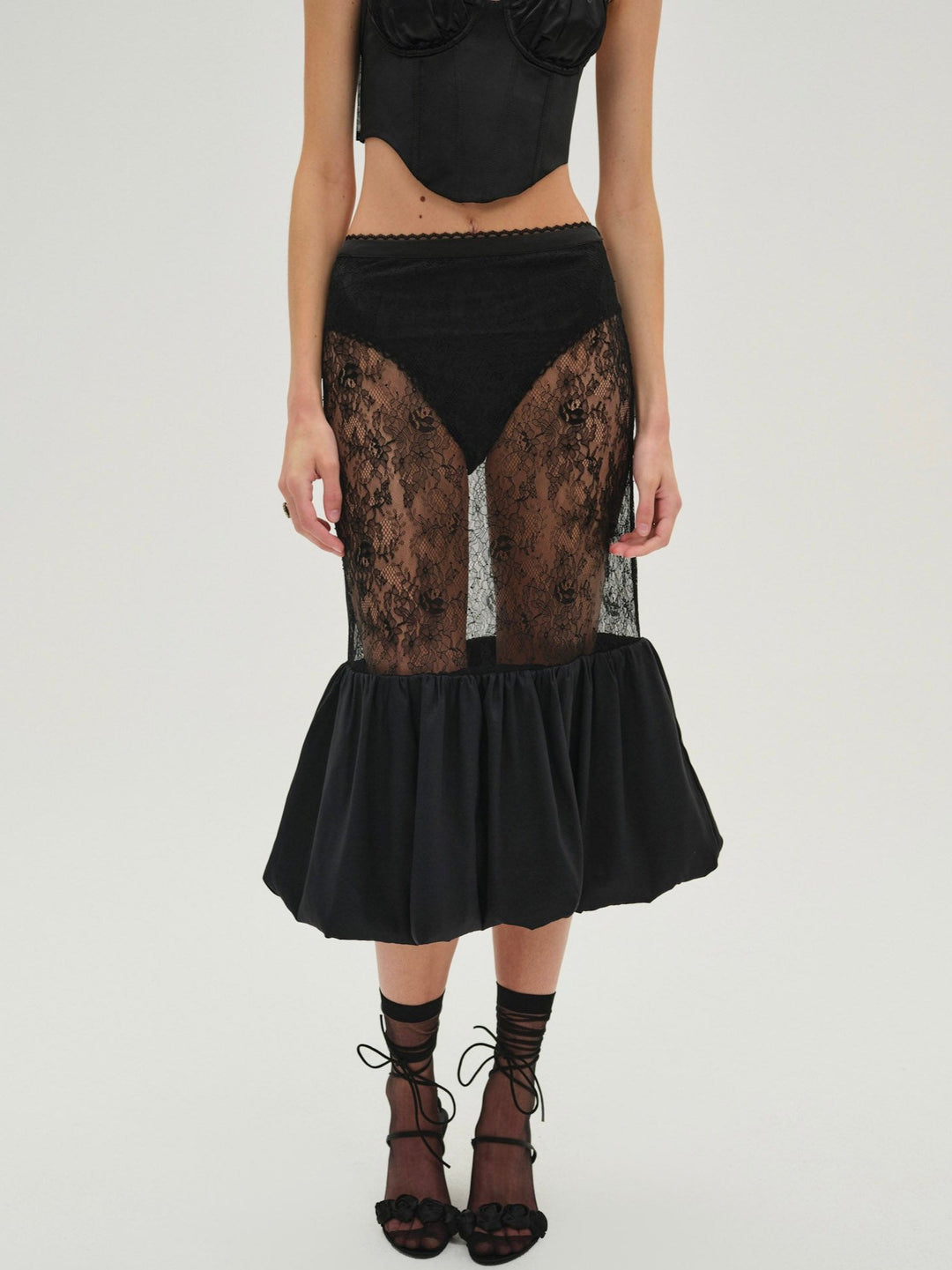 Sugarplum Lace Midi Skirt — Black