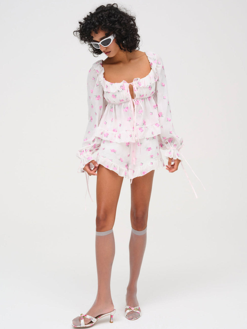 Fiona Floral Short — White