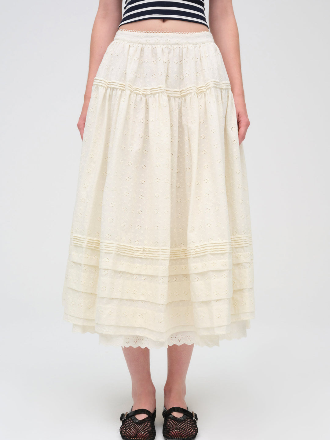 Eyelet Midi Skirt — White