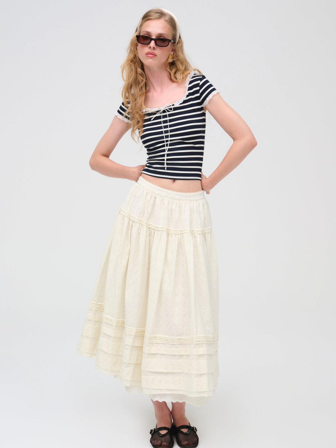 Eyelet Midi Skirt — White