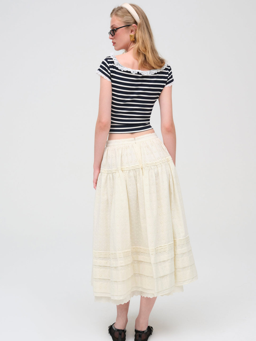 Eyelet Midi Skirt — White