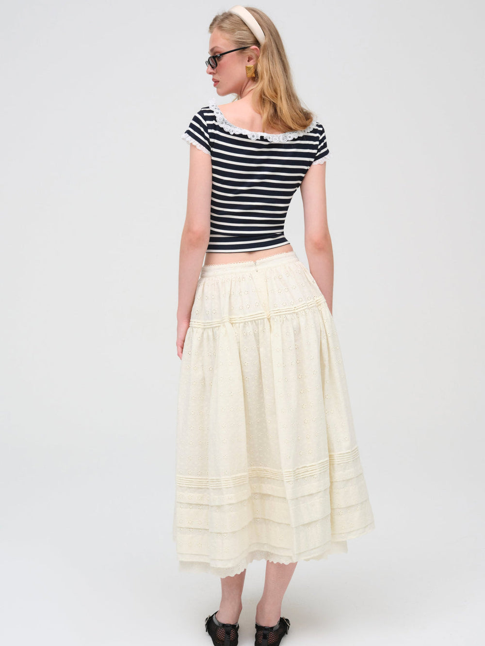 Eyelet Midi Skirt — White