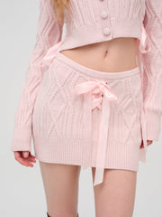 Chenille Cable Knit Mini Skirt — Pink