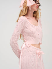 Chenille Cable Knit Mini Skirt — Pink