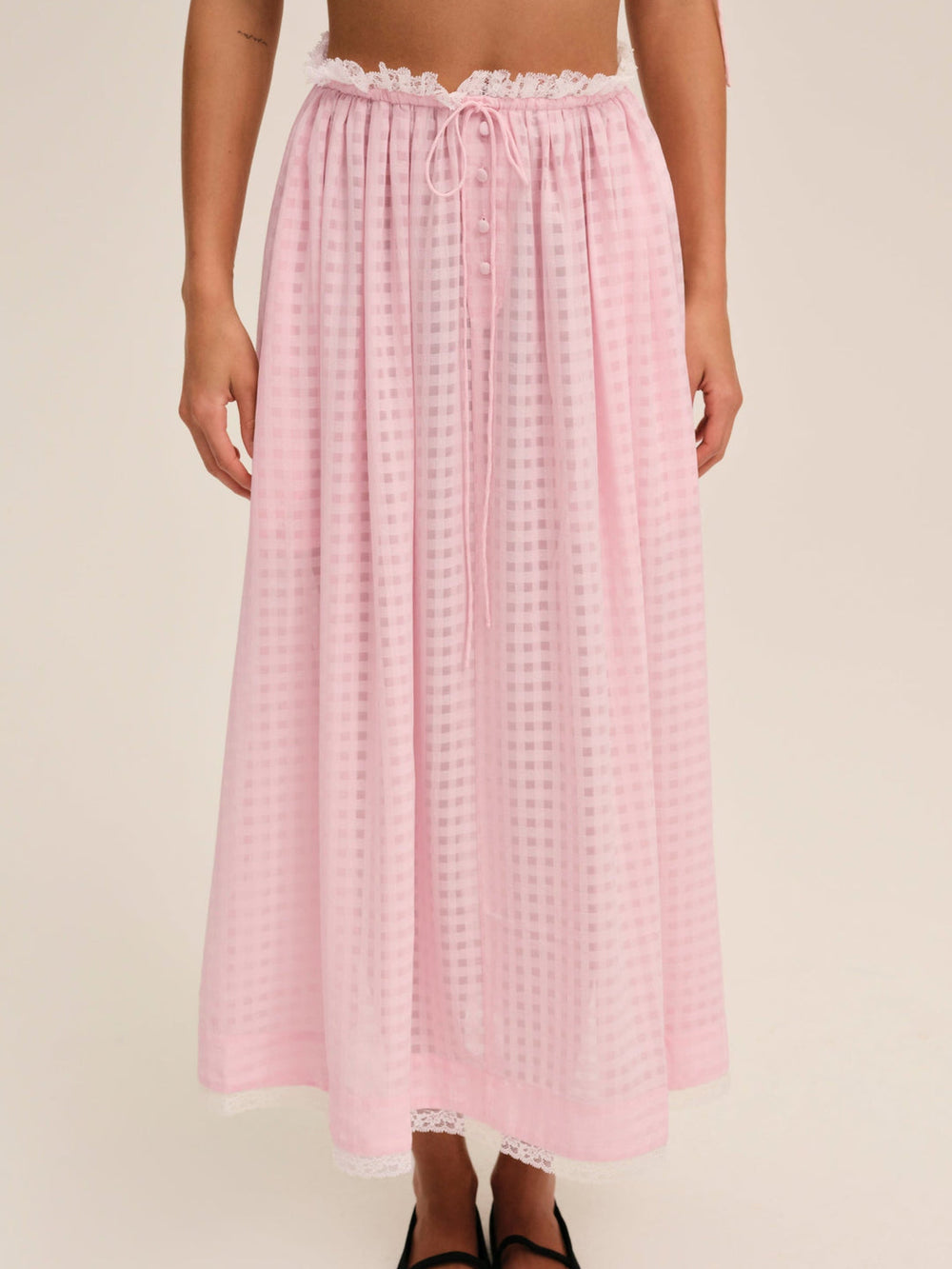 Ginny Gingham Midi Skirt — Pink